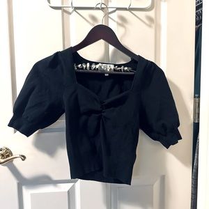 & Other Stories Short Sleeve Sweetheart Neckline Twist Front Black Blouse